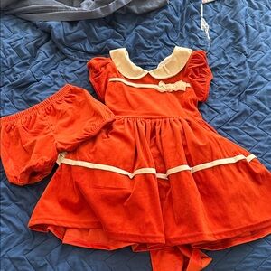 Orange Girls Velvet Dress with Bloomers